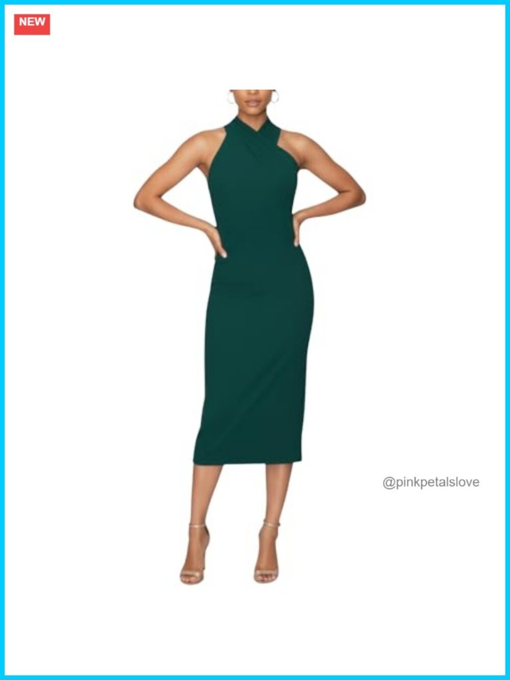 Sleeveless Halter Bodycon Midi Cocktail Party Dress